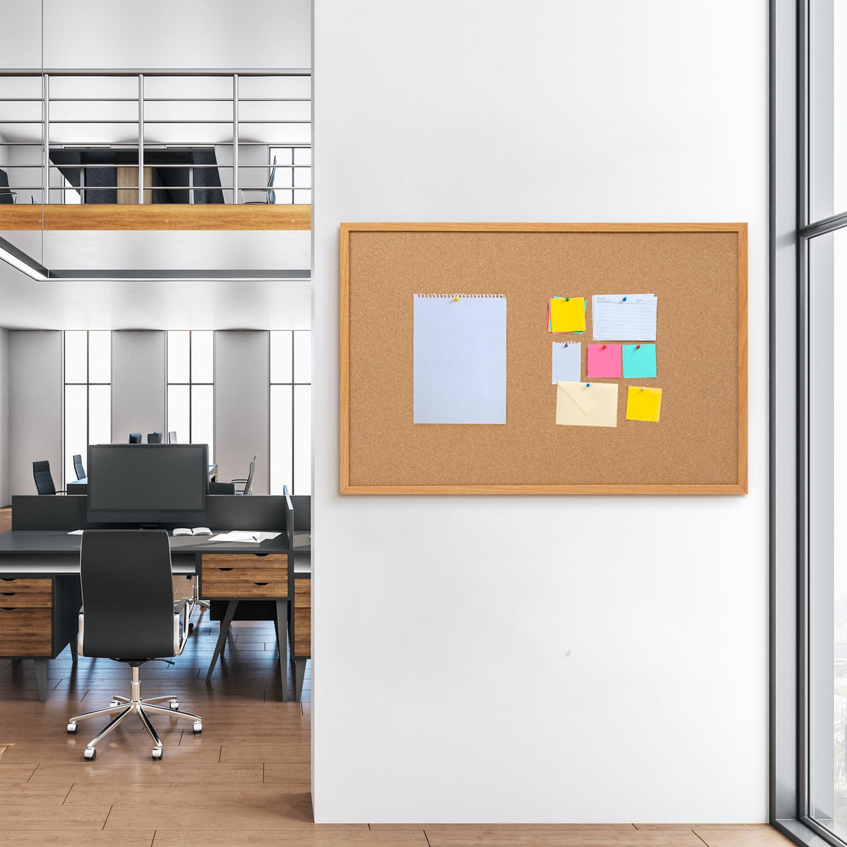 Board2by Cork Board Bulletin Board 24 x 36, Wood Framed Corkboards for Wall Decor, Hanging Office Message Board, Large Wall Mounted Notice Pin Board Board2by