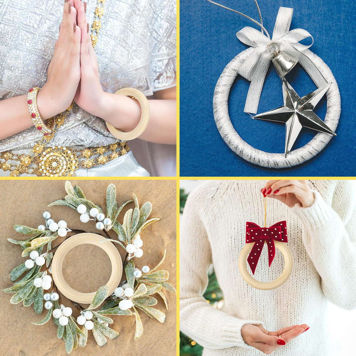 Wpxmer 15 PCS Unfinished Wooden Rings for Crafts - 4 Inches Natural Solid Wood Rings for DIY Projects, Macrame and Jewelry Craft Making Wpxmer