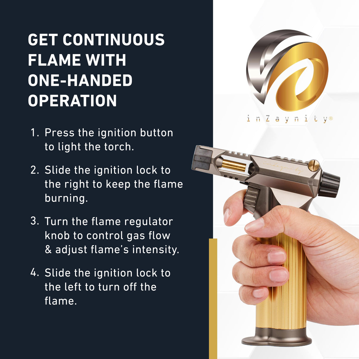 Refillable Butane Torch Gun - The Beast Hand Held Blow Torch for Cooking, BBQ, Creme Brulee, Soldering, Welding, & Resin Art - Adjustable Flame with inZaynity