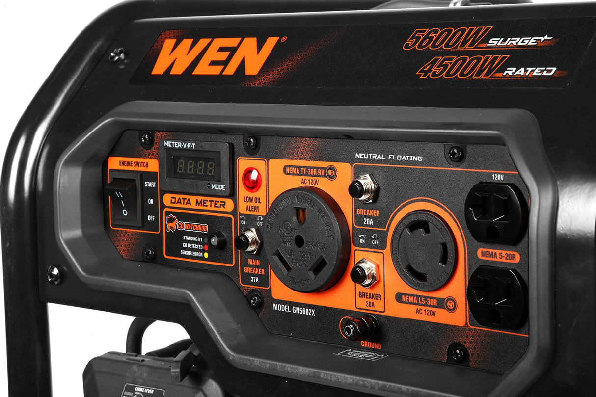 WEN 5600-Watt Portable Generator, Electric Start, 224cc, Transfer-Switch and RV-Ready with CO Shutdown Sensor (GN5602X) WEN