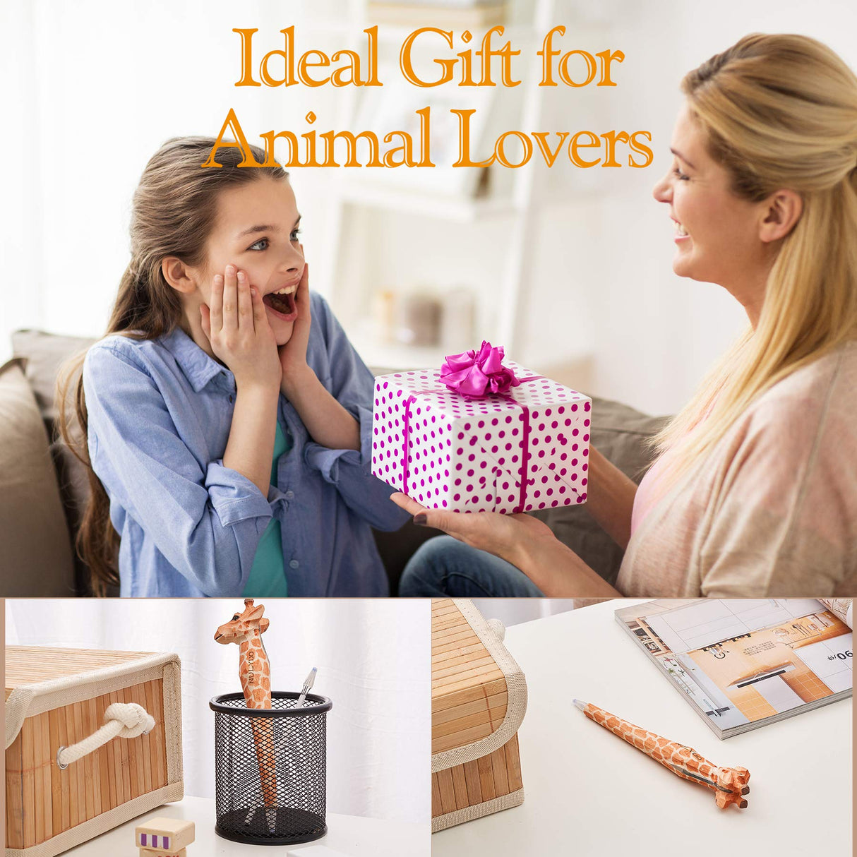 NULYDO 100% Handmade Wood Carved Animal Gel Pen | Giraffe, Cute Stationary School Supply Office Supply, Fun Pen Novelty Writing Pen, Unique Gift Pen NULYDO