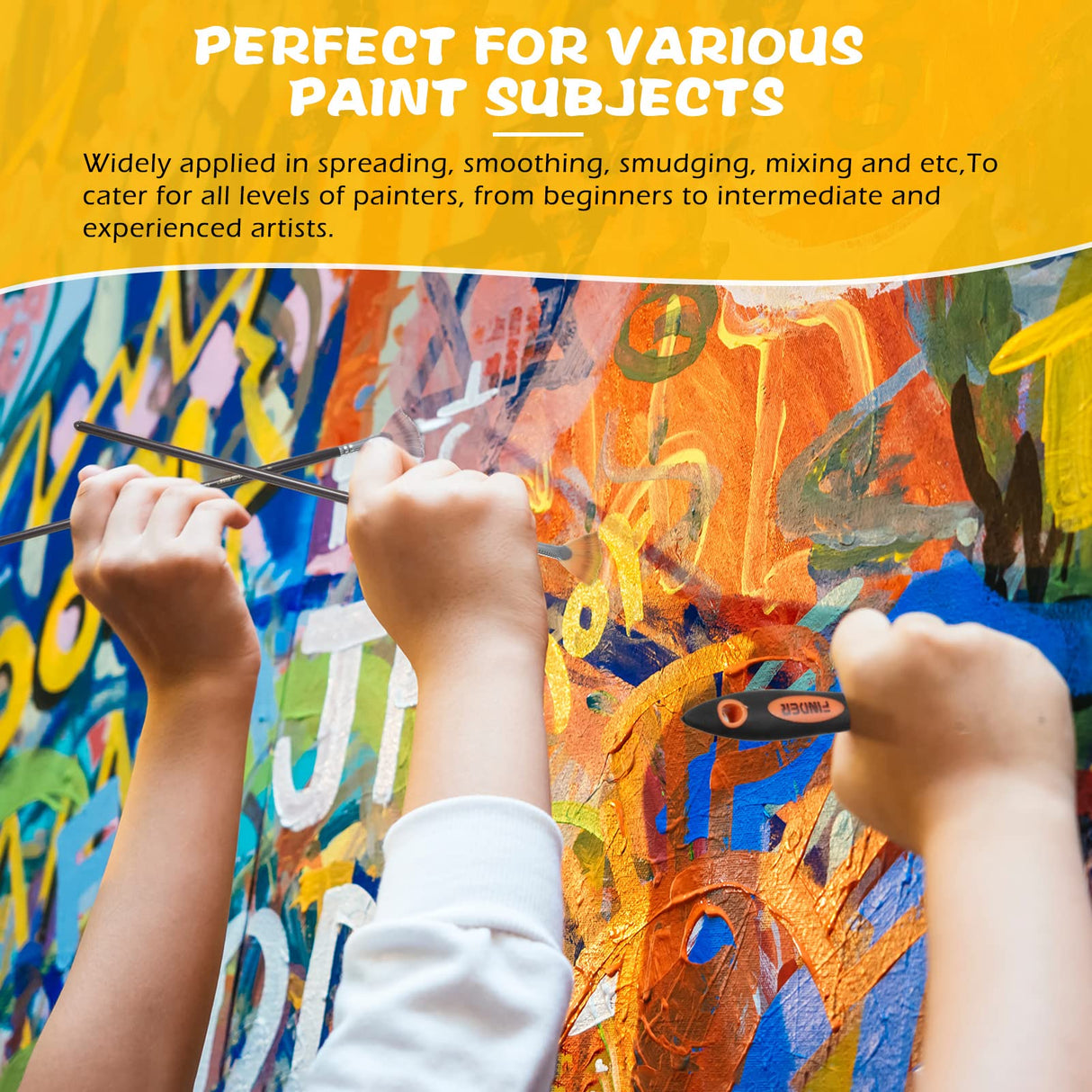 5 Pieces Painting Knife Set Background Blender Brush and Fan Blender Artist Brush Stainless Steel Palette Knife 2 Inch and 1 Inch Landscape Brush for CHENGU