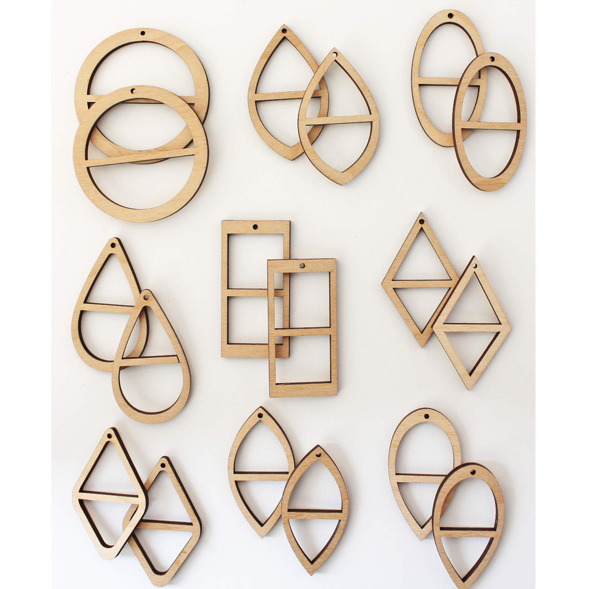 18 Unfinished Wood Laser Cutout Earrings Jewelry Crafts Blanks with Double Window Cutouts Texan Wood Crafts