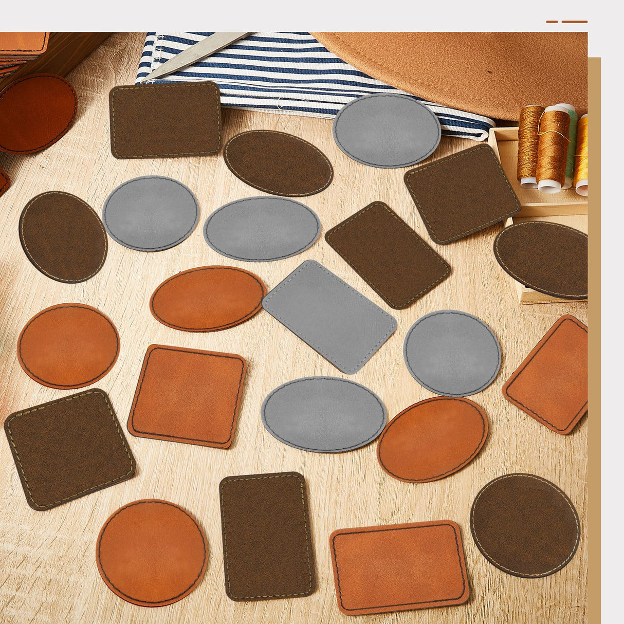 60 Pcs Blank Leatherette Hat Patches Rustic Laser Iron on Sewing Hat Patches with Adhesive Leather Patches for Hats Clothes Repair, 3 x 2 Inches Dunzy