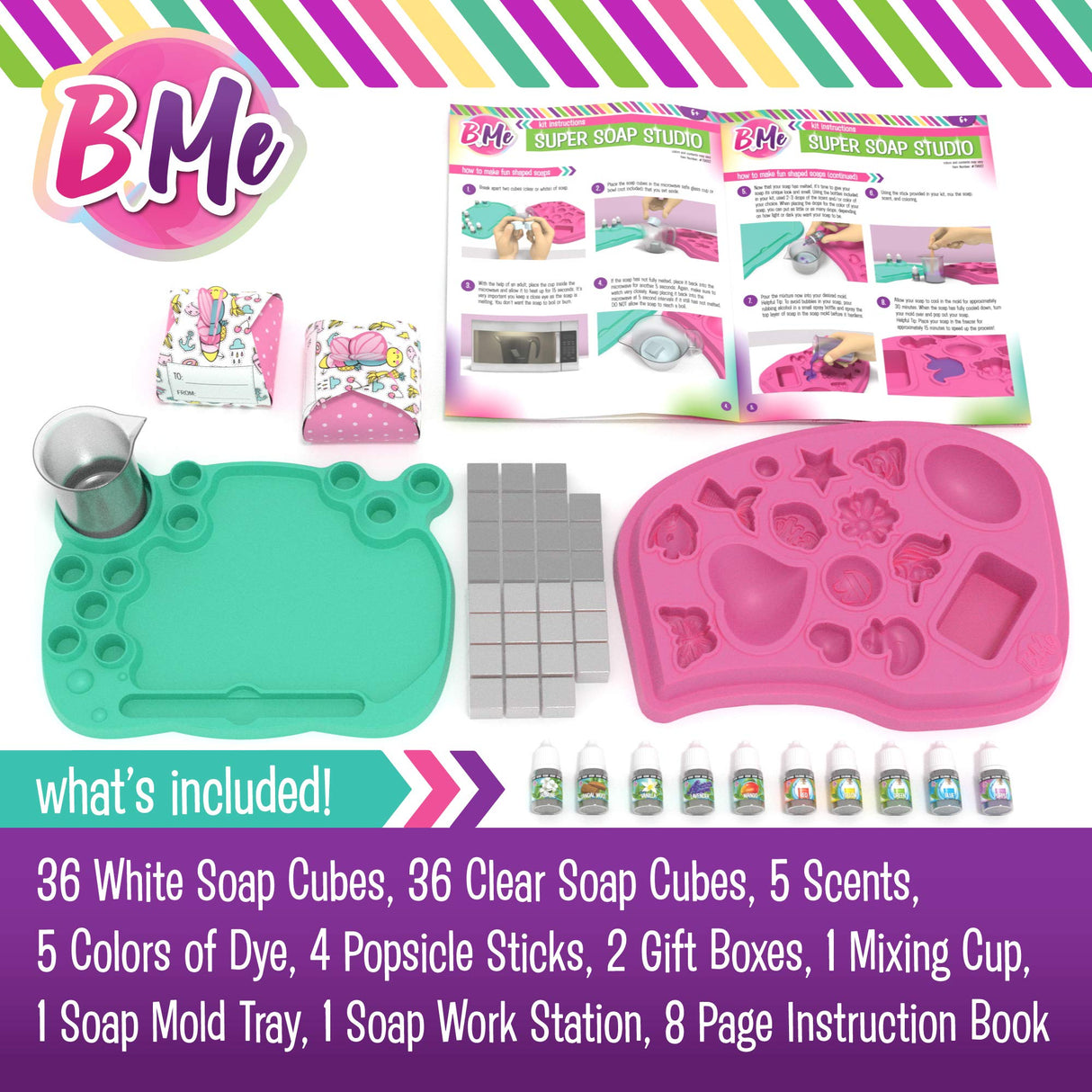 B Me Beginner Soap Making Craft Kits for Kids Girls Ages 6+ | Make 15+ Soap Shapes with 5 Different Scents | Make Your Own Soap Science Kits Toys B Me