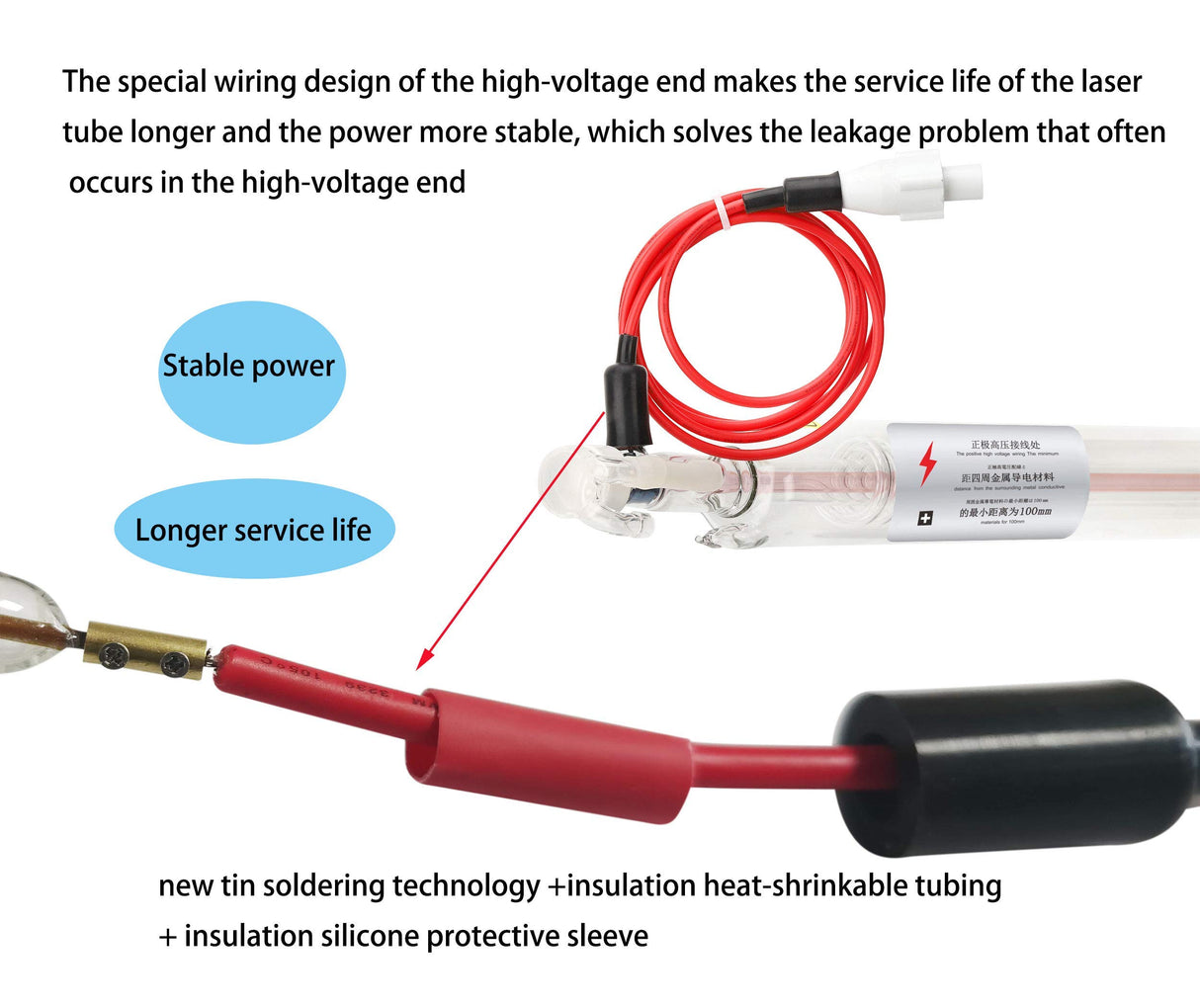 TEN-HIGH CO2 Glass Laser Tube, Unique Upgraded Version Super Easy Installation Stable Power, for Laser Engraving Cutting Machine, Length 700mm TEN-HIGH