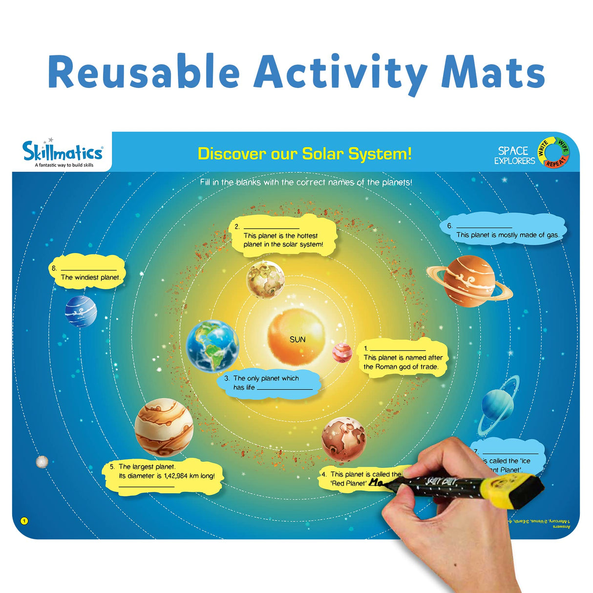 Skillmatics Educational Game - Space Explorers, Reusable Activity Mats with 2 Dry Erase Markers, Gifts for Ages 6 to 9 Skillmatics