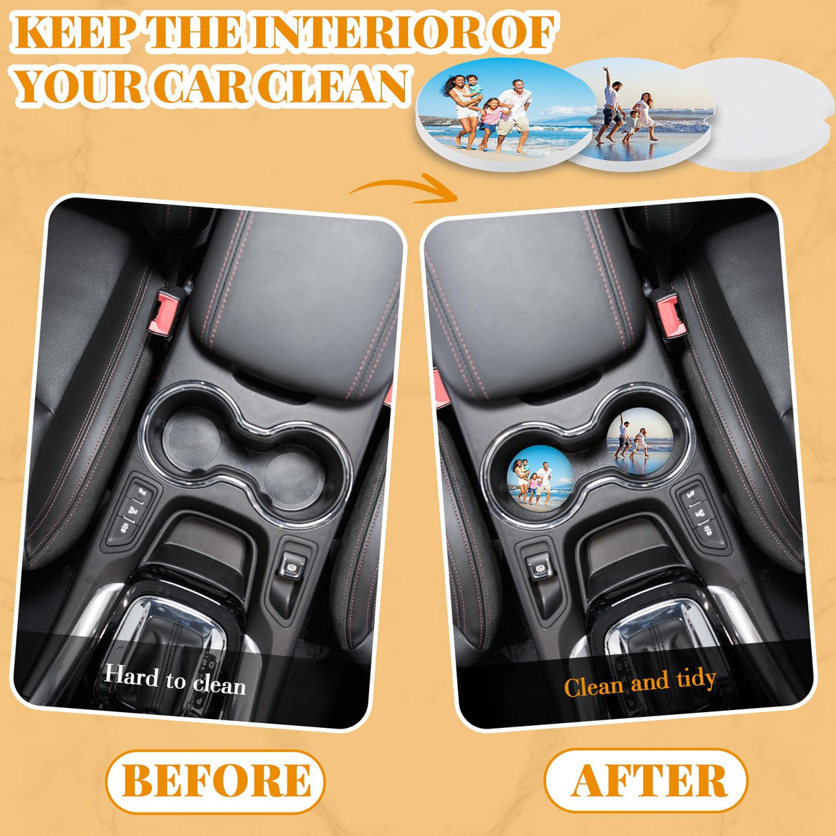 Zhehao 150 Pcs Ceramic Car Coasters with Bags and Cards 2.64'' Sublimation Coasters Blanks Ceramic Car Cup Holder Coasters with A Finger Notch for Zhehao