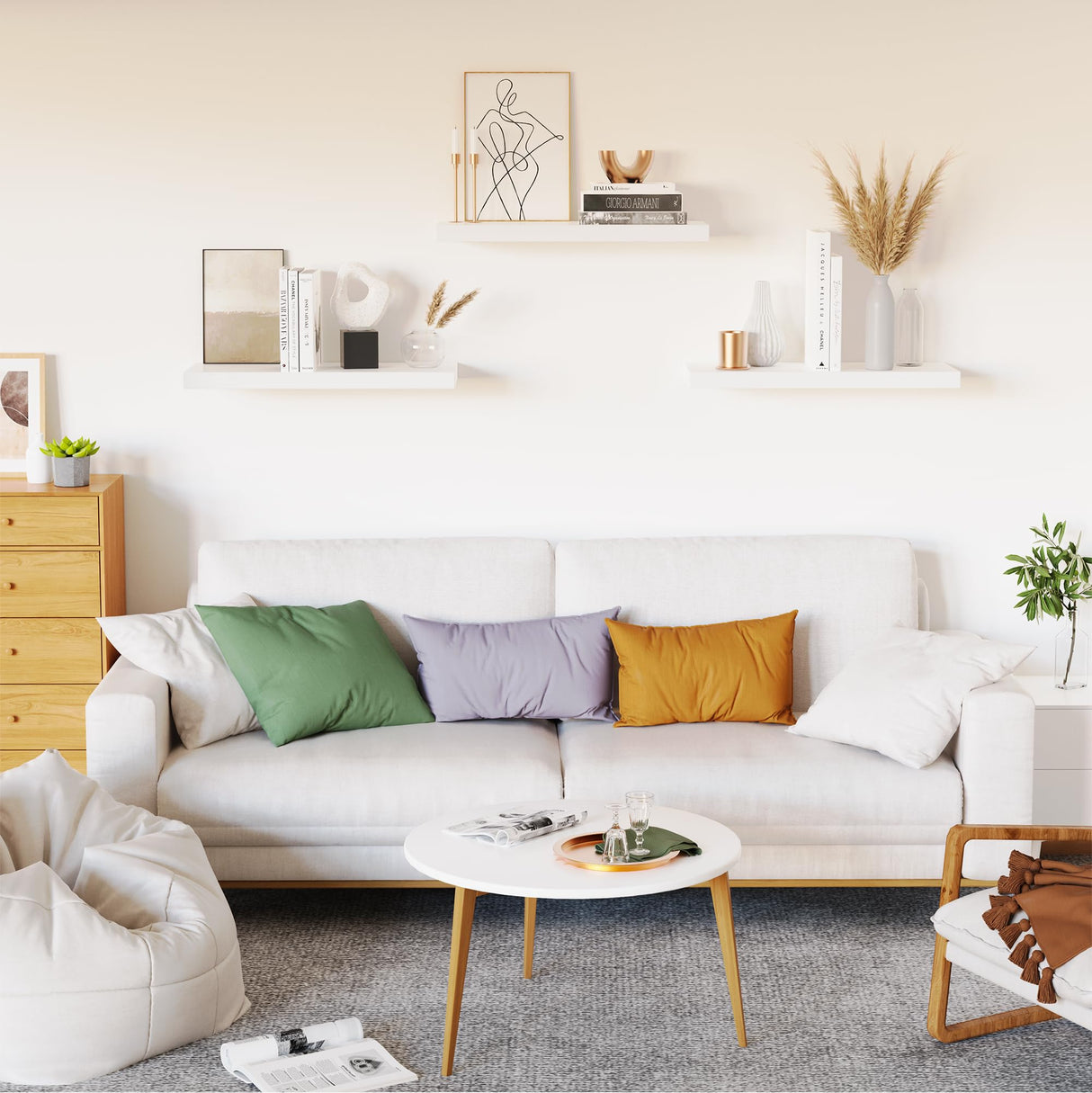 oridom Set of 3 White Floating Shelves for Wall - Modern Wood Display Shelves for Every Room oridom