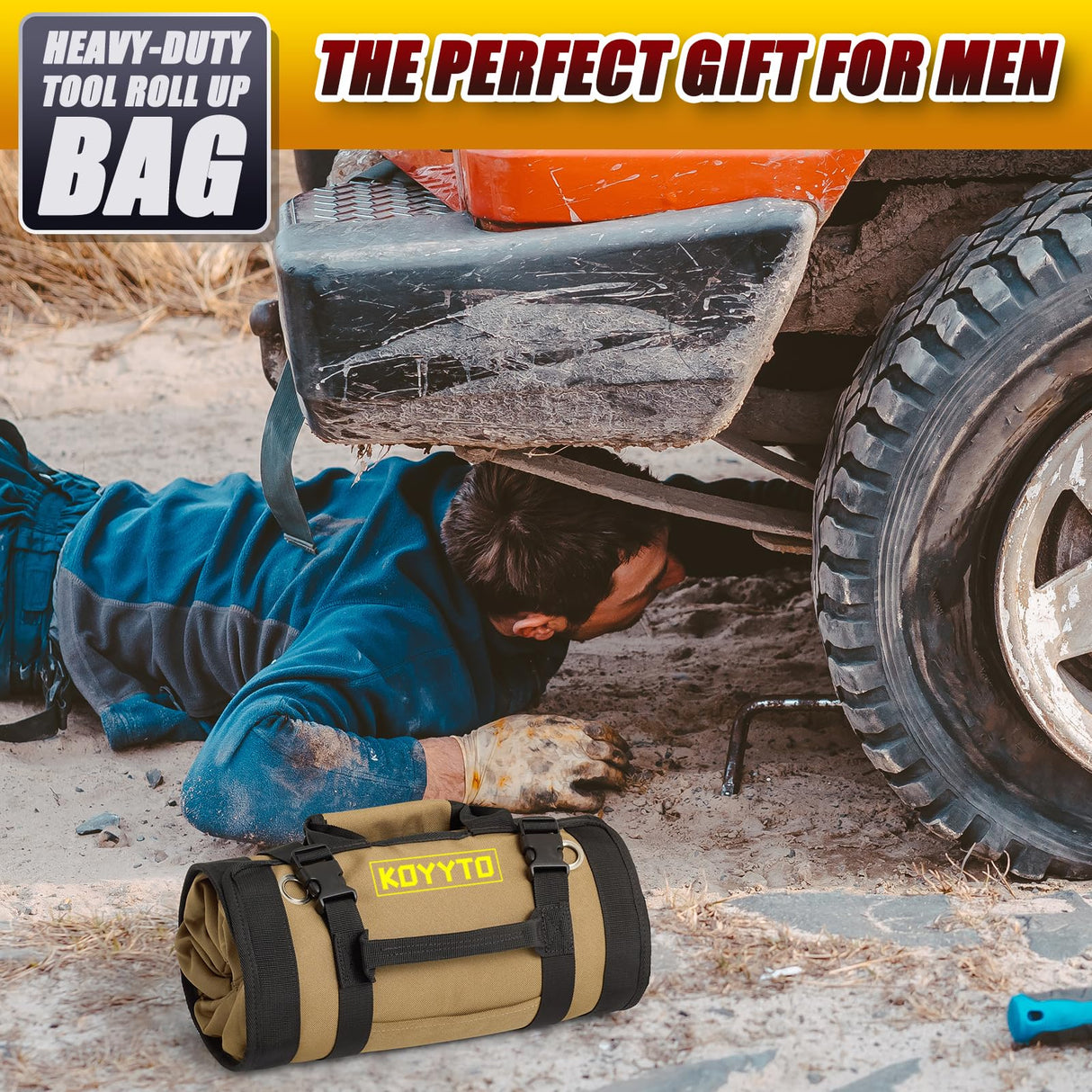 Gift for Men,Premium Tool Roll up Bag - Heavy Duty Small Tool Bag Organizer and Storage with W/Detachable Pouches,Waterproof Oxford Cloth,Suitable KOYYTO