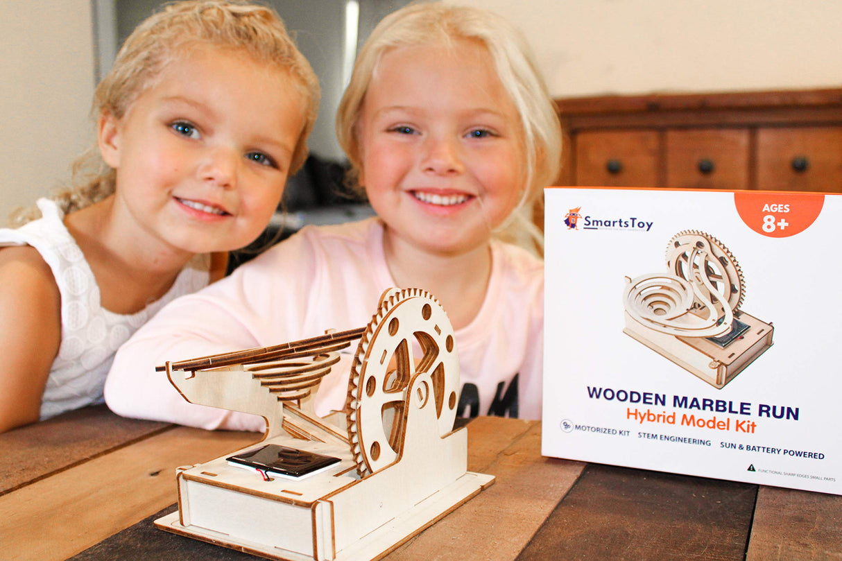 Solar Wooden Marble Run for Kids 8-12 - Wood 3D Puzzle - Building Blocks Toy & Construction Play Set - Marble Maze Track & Race Game- Educational Smartstoy