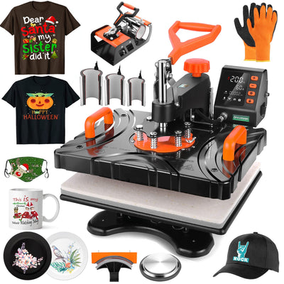 AKEYDIY Upgraded 8 in 1 Heat Press Machine Digital Combo Multifunctional T-Shirt Printing Sublimation Heat Press Transfer Machine12"X15"Heat Press