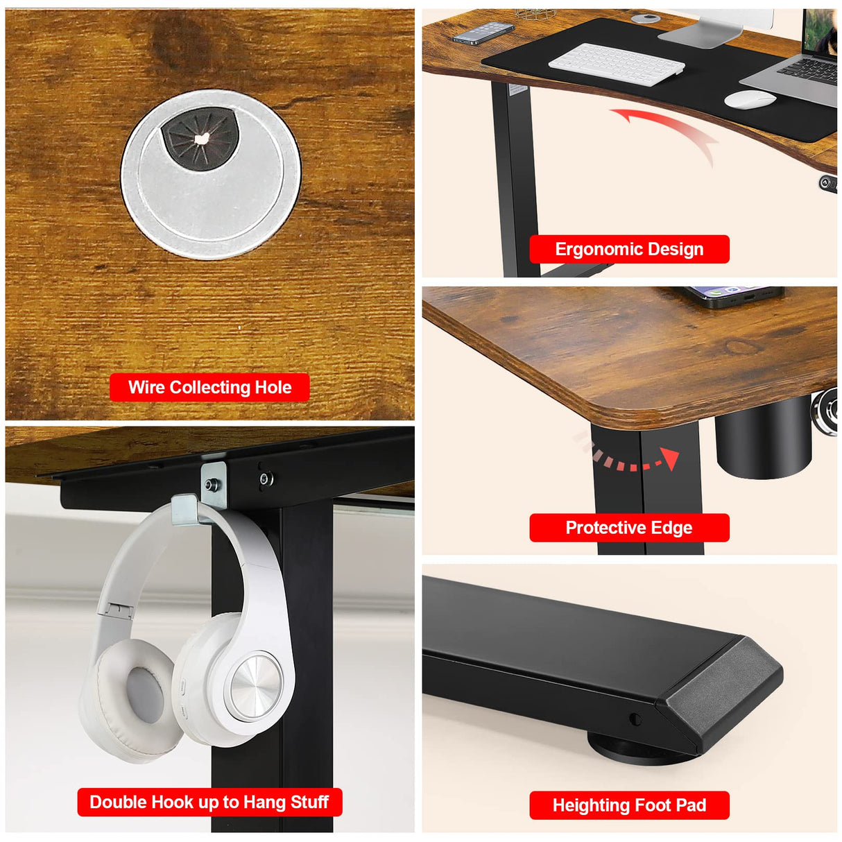 55 x 24 Inch Electric Standing Desk Adjustable Height, Sit-Stand Desk with Four Preset Heights, Ergonomic Curved Desktop, Double Crossbeam Structure, farexon