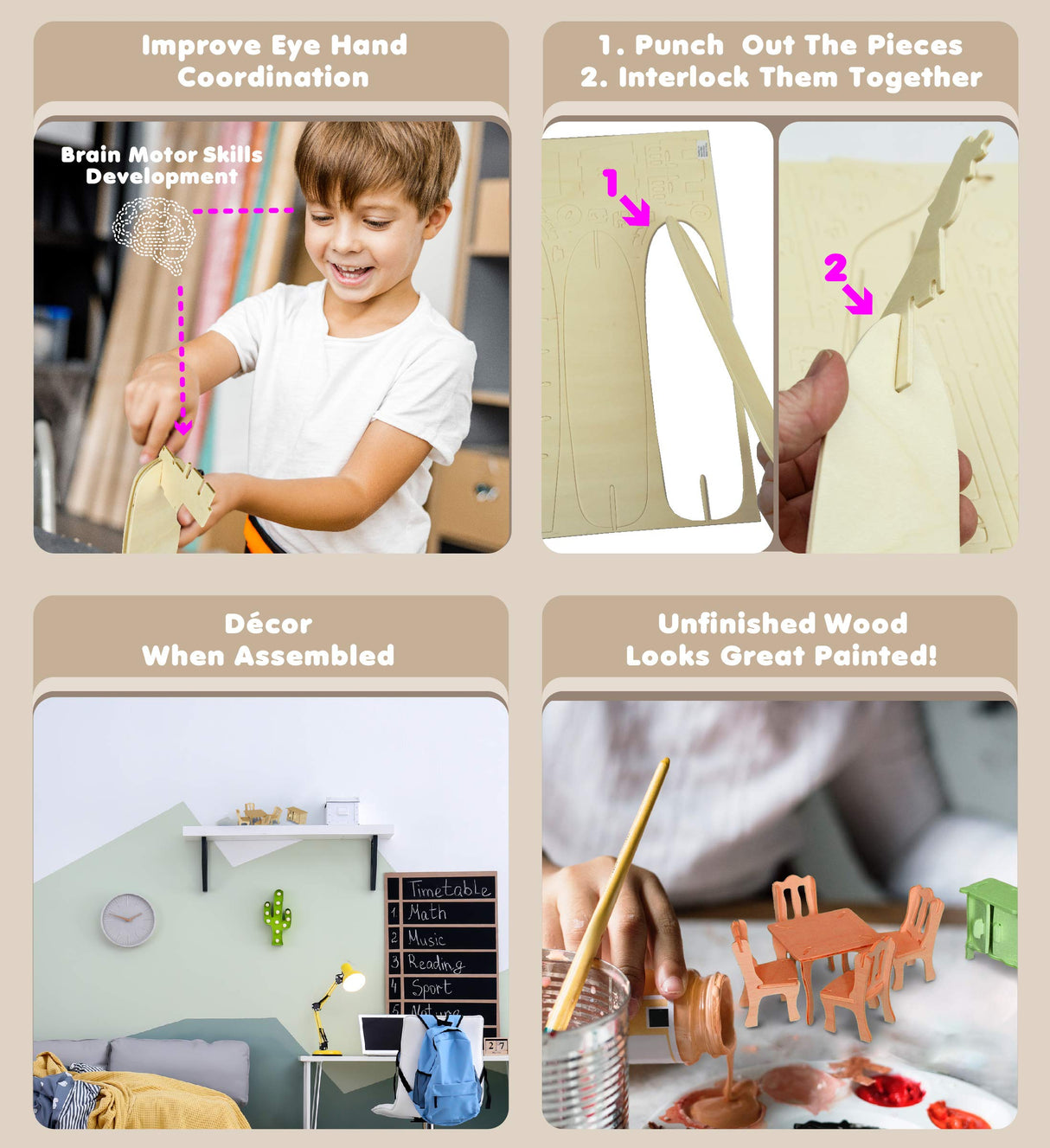 Puzzled 3D Puzzle Dining Room Dollhouse Set Wood Craft Construction Model Kit, Fun & Educational DIY Wooden Toy Assemble Model Unfinished Crafting Puzzled