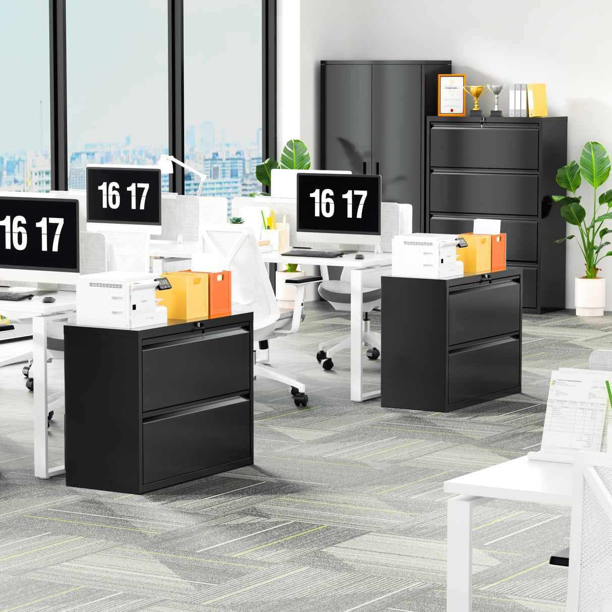 INTERGREAT File Cabinet 2 Drawers, Metal Lateral Filing Cabinet with Lock for Home Office, Locking Horizontal File Cabinet for Hanging Files INTERGREAT