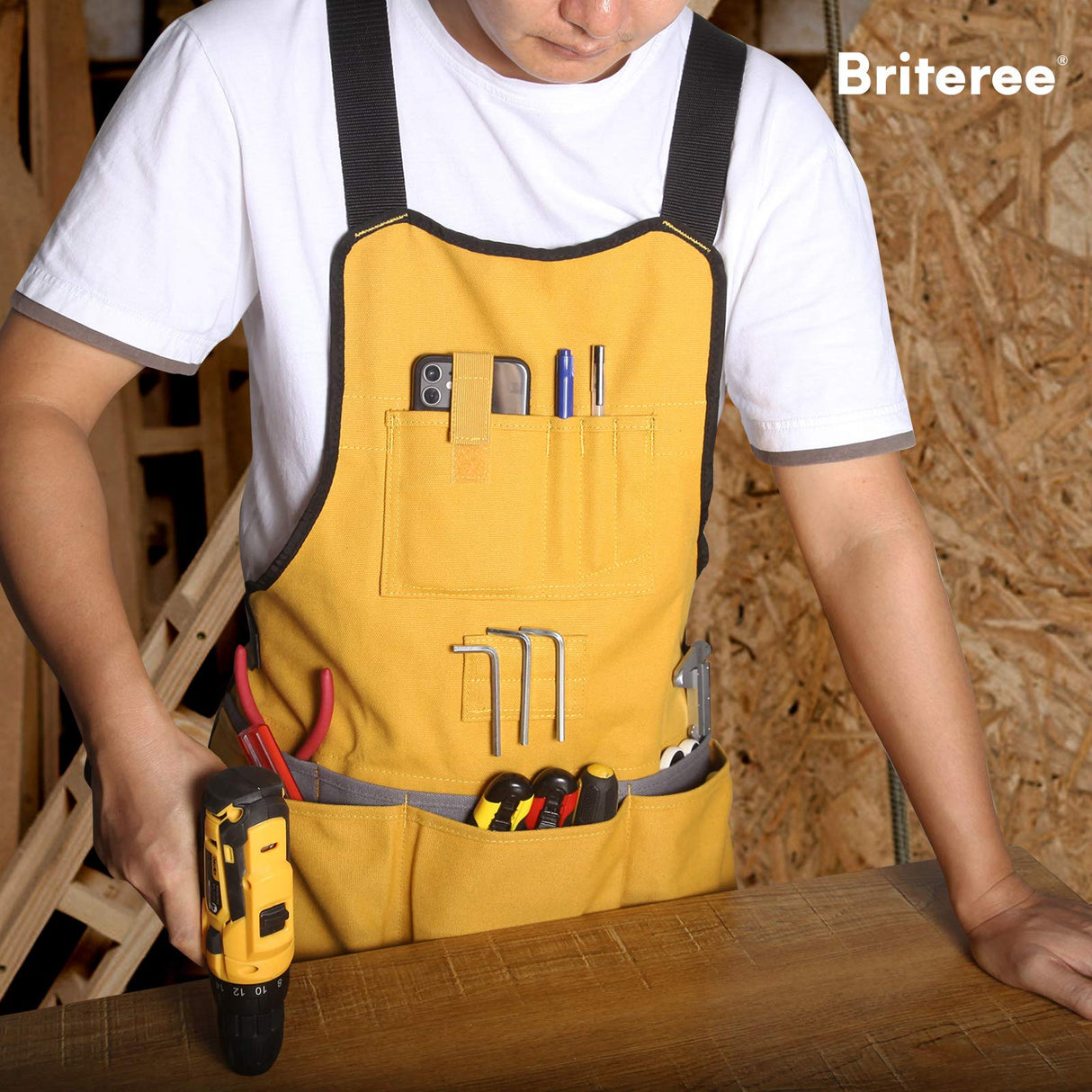 Briteree Work Tool Apron for Men and Women, Torso Length with 21 Tool Pockets, Durable Canvas Apron, DIY Enthusiasts Briteree