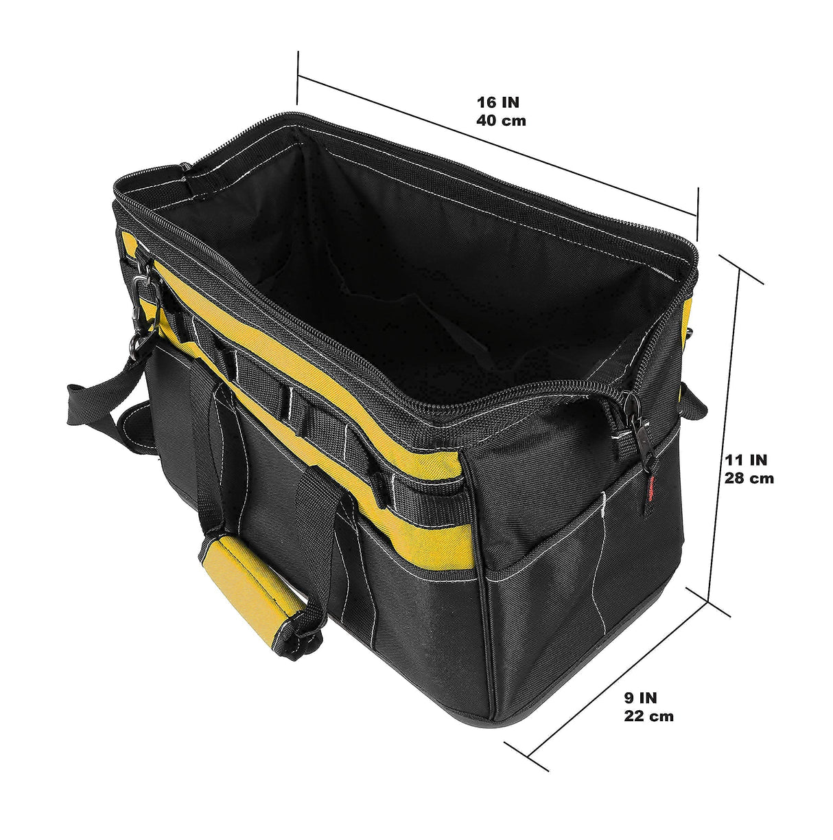 Olympia Tools 16 Inch Wide Mouth Tool Bag, Molded Waterproof Base with 21 Pockets and 7 Belt Loops, Padded Handle, Adjustable Shoulder Strap Olympia Tools