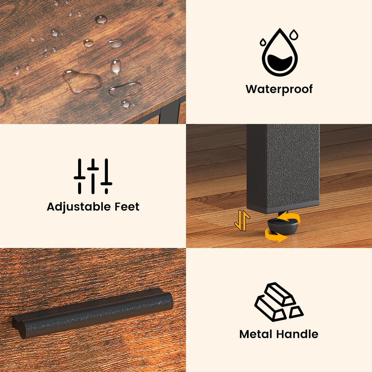 Frmobepts 6 Drawer Dresser, Wooden Dresser for Bedroom, 47" Metal Frame, Black Dresser, Natural Wooden Dresser Furniture, Storage Cabinet for Dining Frmobepts