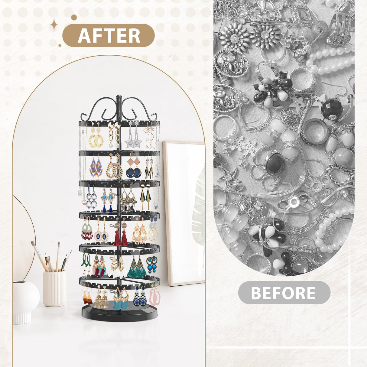 LASZOLA 6 Tier Rotating Earring Holder Organizer, Adjustable Metal Jewelry Display Stand for Women Girls, 480 Holes and Grooves Large Stud Earring LASZOLA