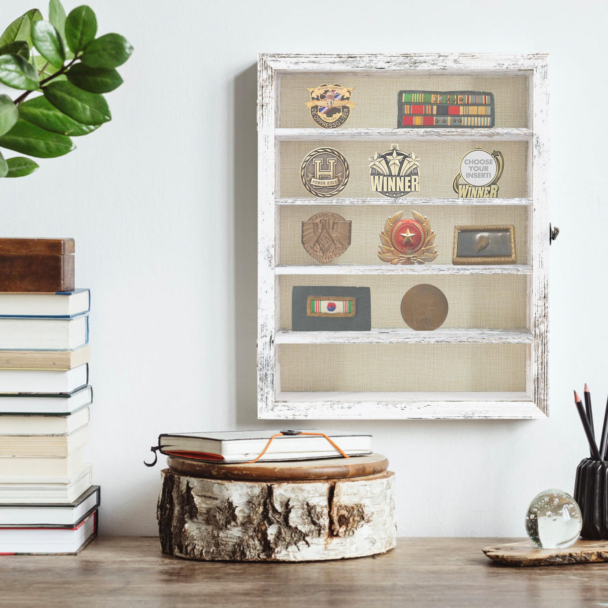 FramePro Shadow Box Frame with Removable Shelves, White 11x14 Deep Memory Box Display Case for Collectibles, Keepsake Coins Military Medals Pins FramePro