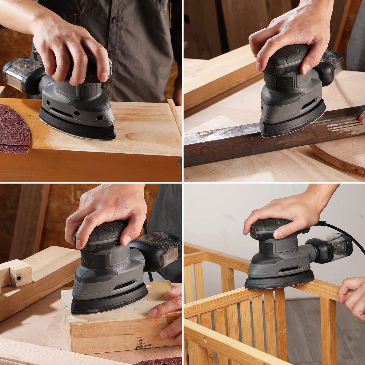 WORKPRO 150PCS Mouse Sander Pads, 5 Hole Detail Sander Sandpaper Sanding Sheets, 40/80/120/180/240 Assorted Grits for Wood Furniture WORKPRO