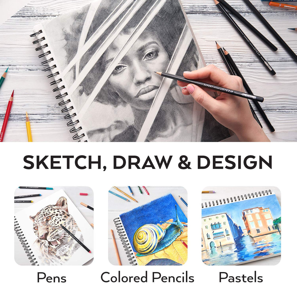 Arteza 9X12" Sketch Book, 100 Sheets (68 lb/100gsm), Spiral Bound Artist Sketch Pad, Durable Acid Free Drawing Paper, Ideal for Adults & Teens, ARTEZA