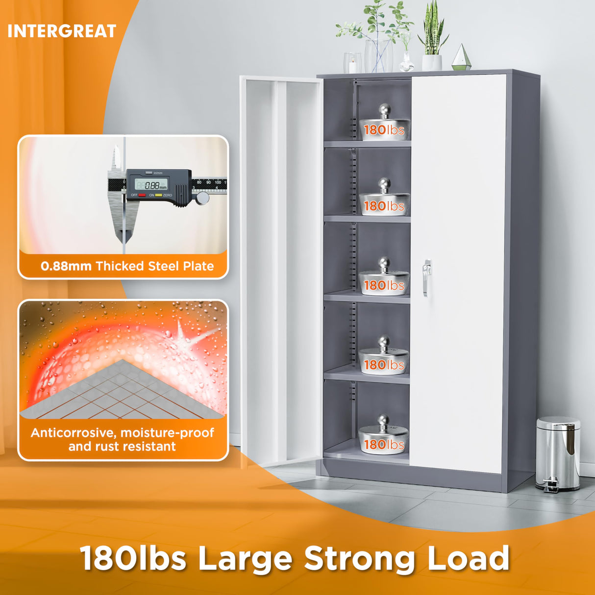 INTERGREAT Metal Garage Storage Cabinet, 72" Tall Locking Storage Cabinet with 2 Doors and 4 Adjustable Shelves, Steel Tool Locking Cabinet for Home INTERGREAT