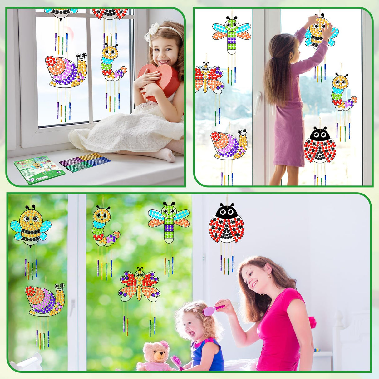 6 Pack Spring Arts Crafts Animals Gem Diamond Suncatcher Wind Chime Crafts for Kids DIY Spring Diamond Painting Wind Chime Gifts Exchange for Kids Qyeahkj