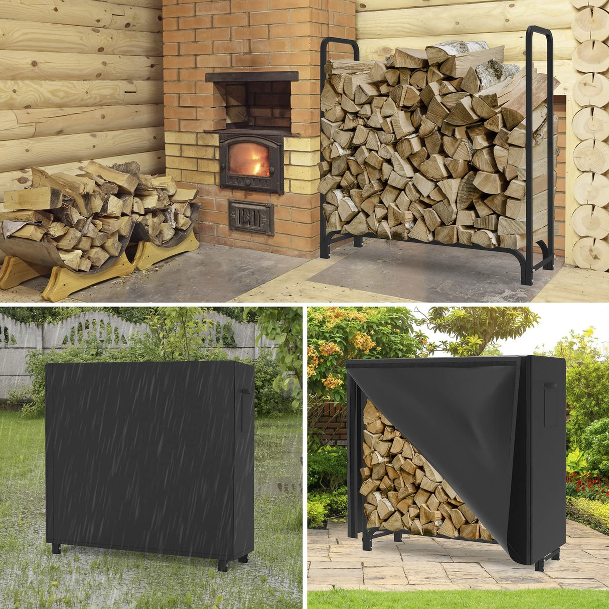 WALMANN 4ft Firewood Log Rack with Cover Outdoor, Heavy Duty Firewood Rack With Weather Resistant 600D Oxford Fabric Cover, Indoor/Outdoor Wood Rack WALMANN