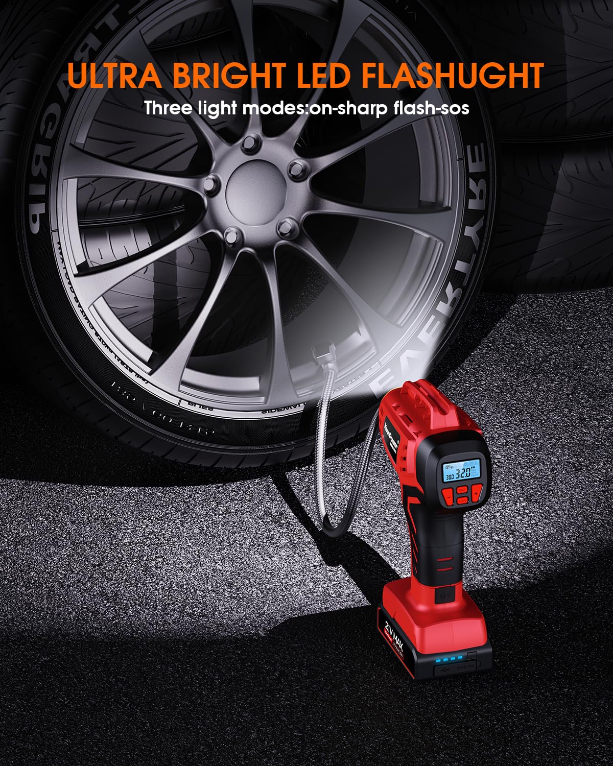 KeenPower Digital Cordless Tire Inflator Portable Air Compressor Automatic 160PSI w/Gauge Screen & 4+N Smart Mode & Dual Power Supply, Rechargeable KeenPower