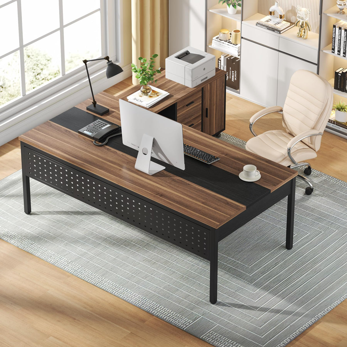 Tribesigns 70.8" Large Executive Office Desk and 47" Lateral File Cabinet Combo, L-Shaped Computer Desk 2 Piece Business Furniture with Drawers and Tribesigns