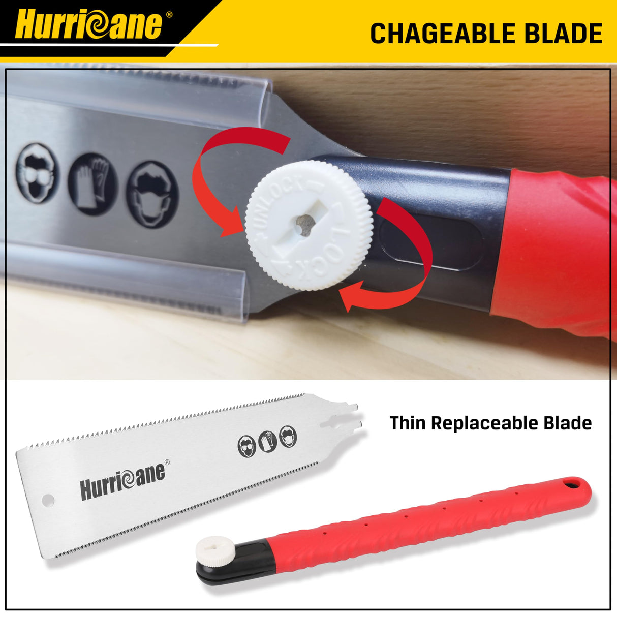 HURRICANE Japanese Pull Saw Hand Saw, 10 Inch (250mm) Flush Cut Saw Woodworking Tools, Double Edge Sided, SK 5 Flexible Blade, 6-10/18 TPI, Non-slip HURRICANE