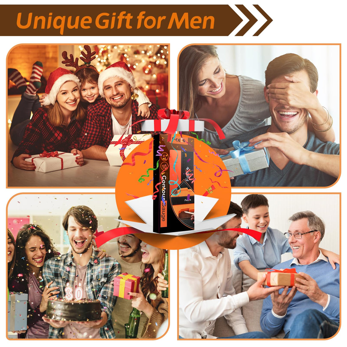 Contour Gauge 10+5 Inch with Lock, Duplicator Gauge Shape and Outline Tool Woodworking Tools Christmas Gifts for Men, Dad, Husband, Grandpa, Feeke