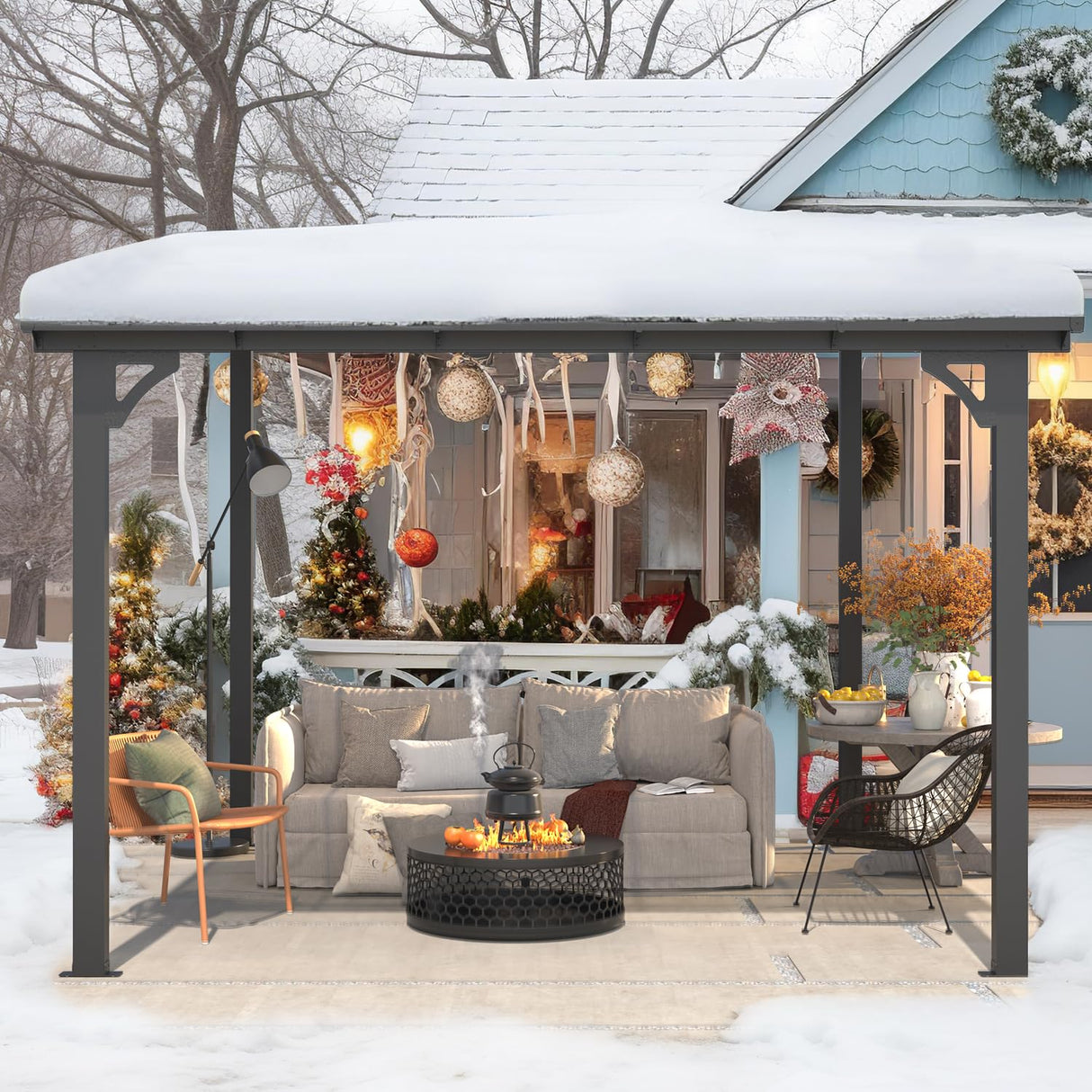 AECOJOY 10’ x 10’ Gazebo, Wall Mounted Gazebos Pergola on Clearance, Outdoor Patio Lean to Gazebo Awnings for Deck, Porch, Backyard and More AECOJOY