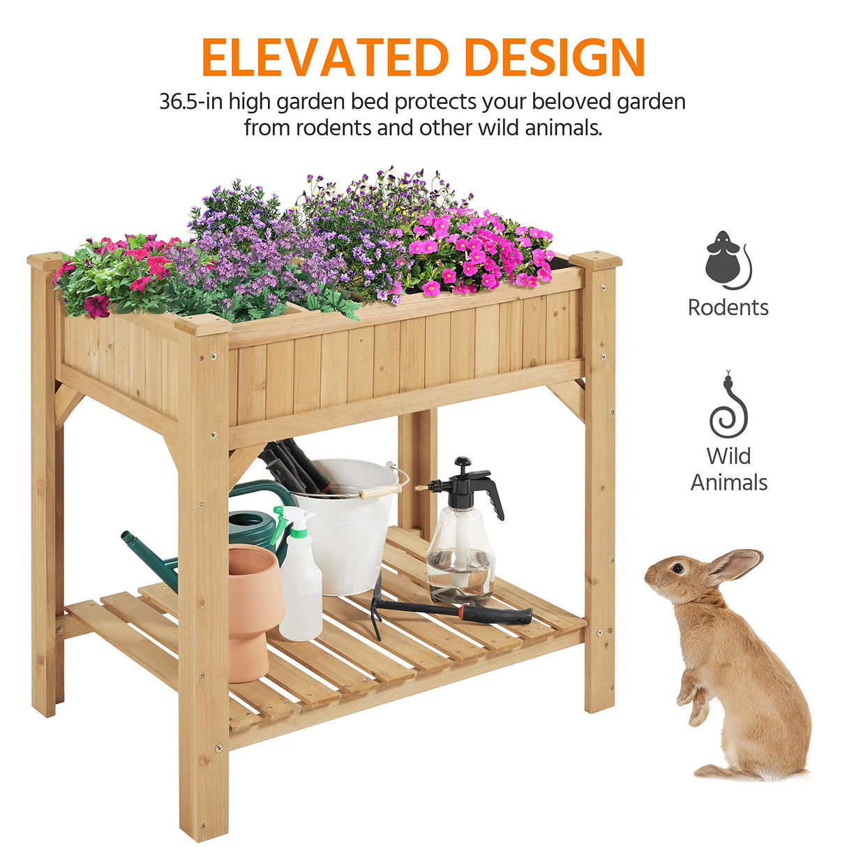 Yaheetech 36'' Hx25'' Wx37'' L Raised Garden Bed 8 Pocket Herbs Garden Planter Outdoor Horticulture Vegetables Standing Planters Boxes with Grow Grid Yaheetech