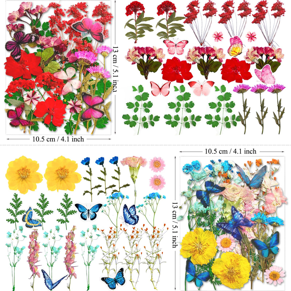 MIKIYA 103Pcs Dried Pressed Flowers with Butterfly Stickers for Resin Molds, Real Natural Bulk Dry Floral Leave for DIY Art Crafts, Epoxy Jewelry, MIKIYA