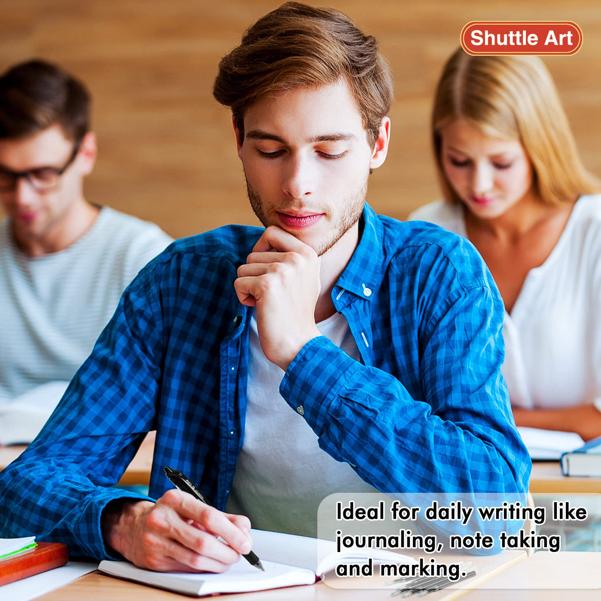 Shuttle Art School & Work Supplies Bundle, 100 Pack Black Retractable Gel Pens + 60 Pack Black Retractable Gel Pen Refills 0.7mm Fine Point for Shuttle Art