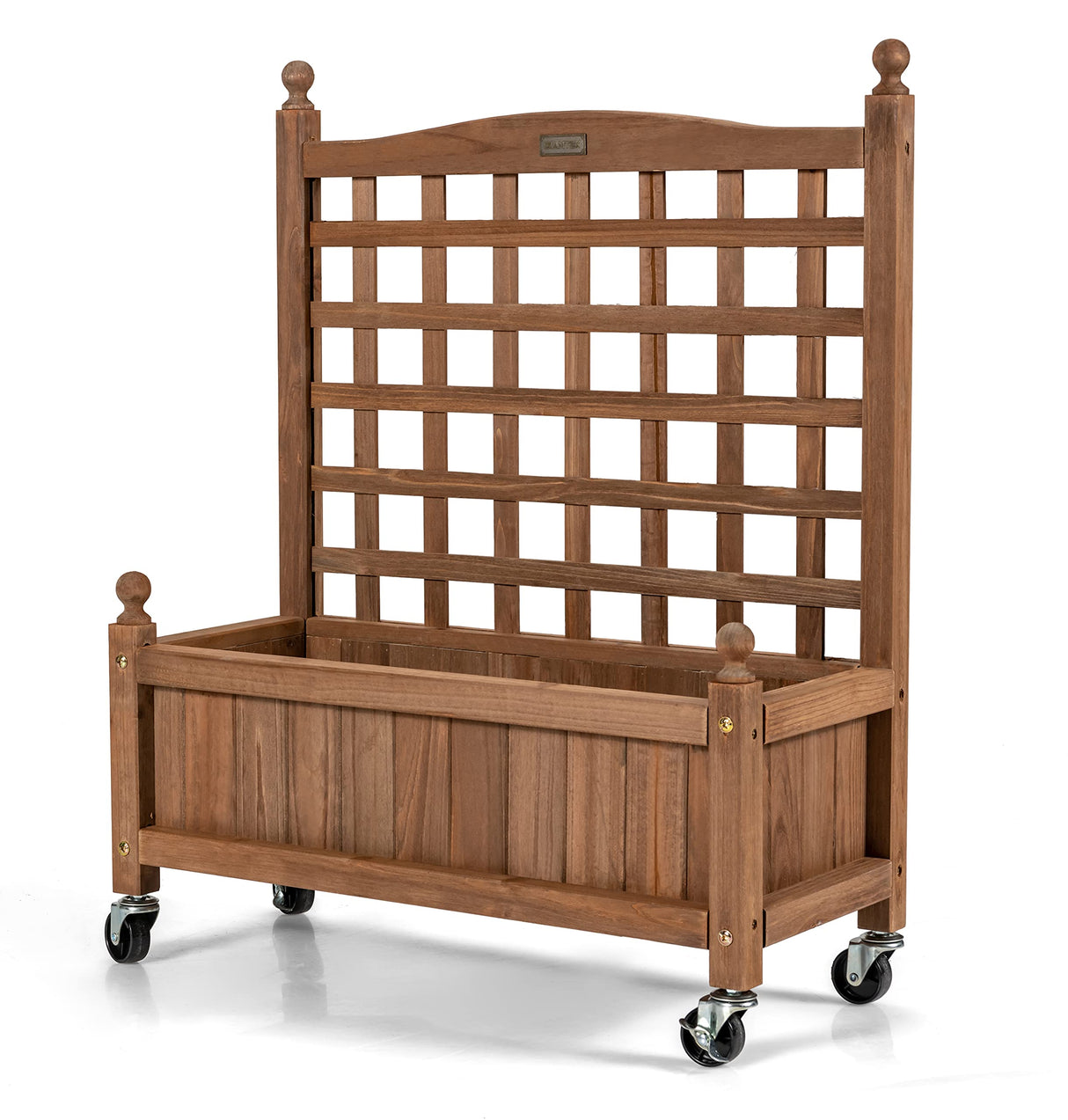 Giantex Mobile Plant Raised Bed, Wood Planter with Lattice Trellis and Wheels, Flower Box for Plant Climbing, Vertical Garden for Balcony Patio Yard Giantex