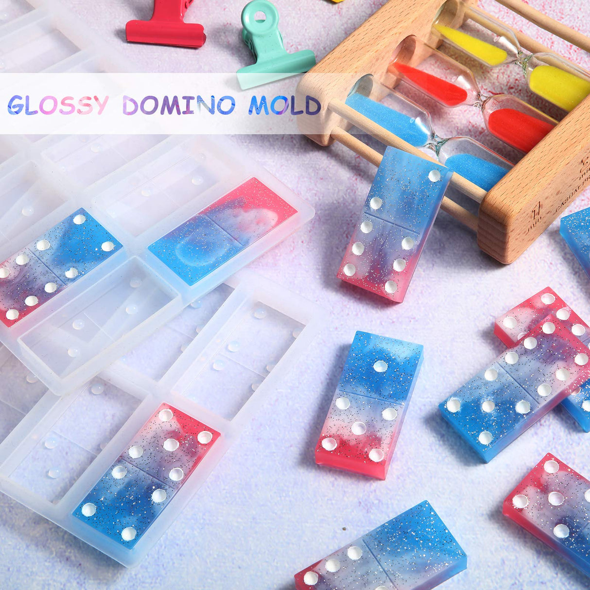 Patelai 3 Sets Domino Resin Molds Silicone Resin Domino Games Mold Dominoes Mold for Resin 28 Cavities with Dots Epoxy Resin Casting Molds Silicone Patelai