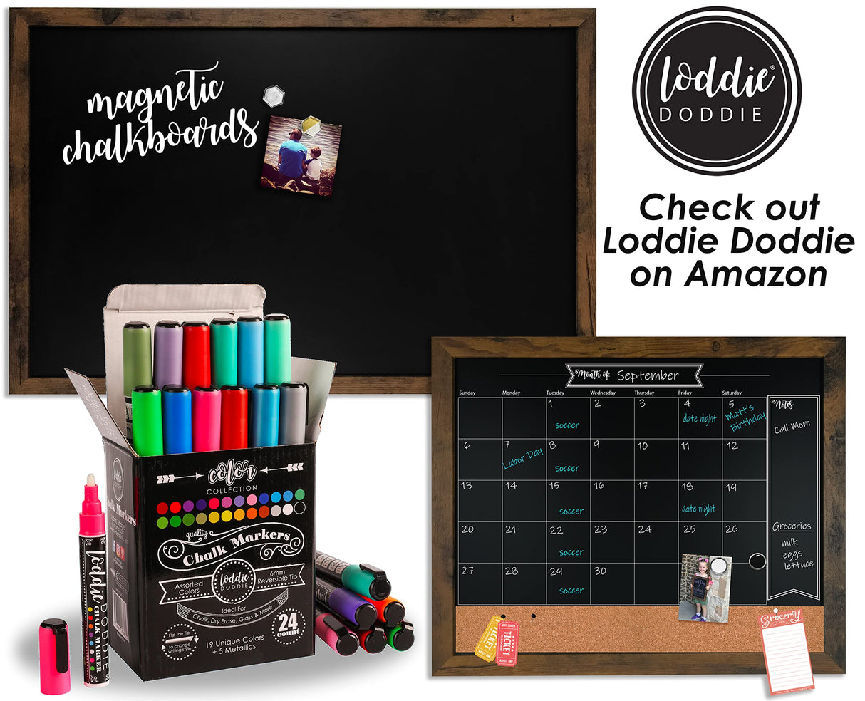 Loddie Doddie Liquid Chalk Markers | Dust Free Chalk Pens - Perfect for Chalkboards, Blackboards, Windows and Glass | 6mm Reversible Bullet & Chisel Loddie Doddie