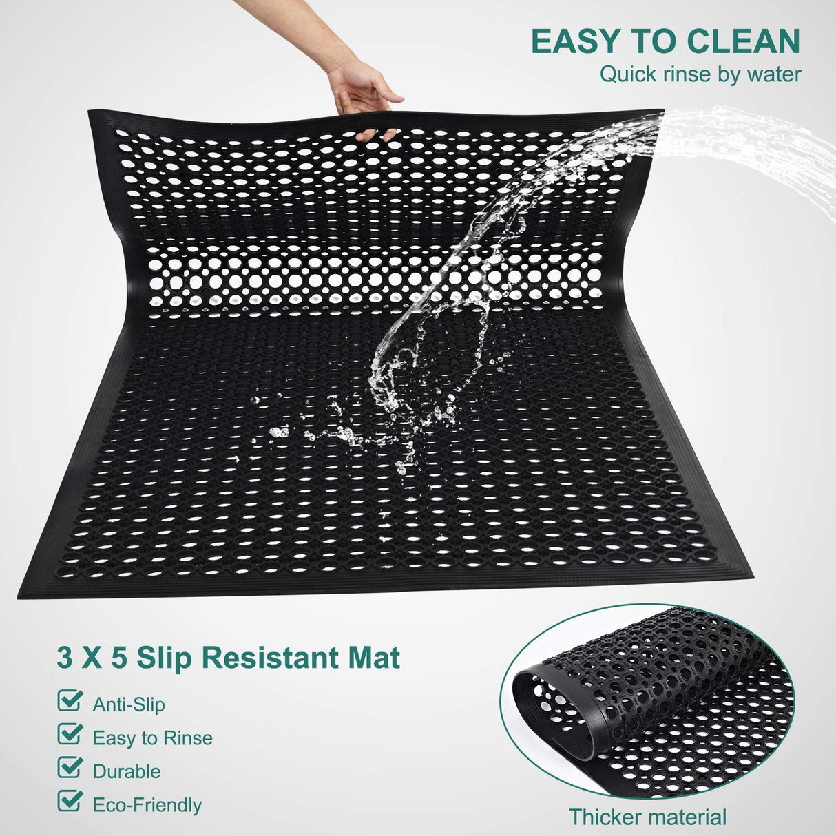 Rubber Floor Mat Anti-Fatigue Non Slip Floor Mats 36" x 60" New Commercial Heavy Duty Drainage Rubber Kitchen Mat Black Bar Floor Mat YOSHIKO