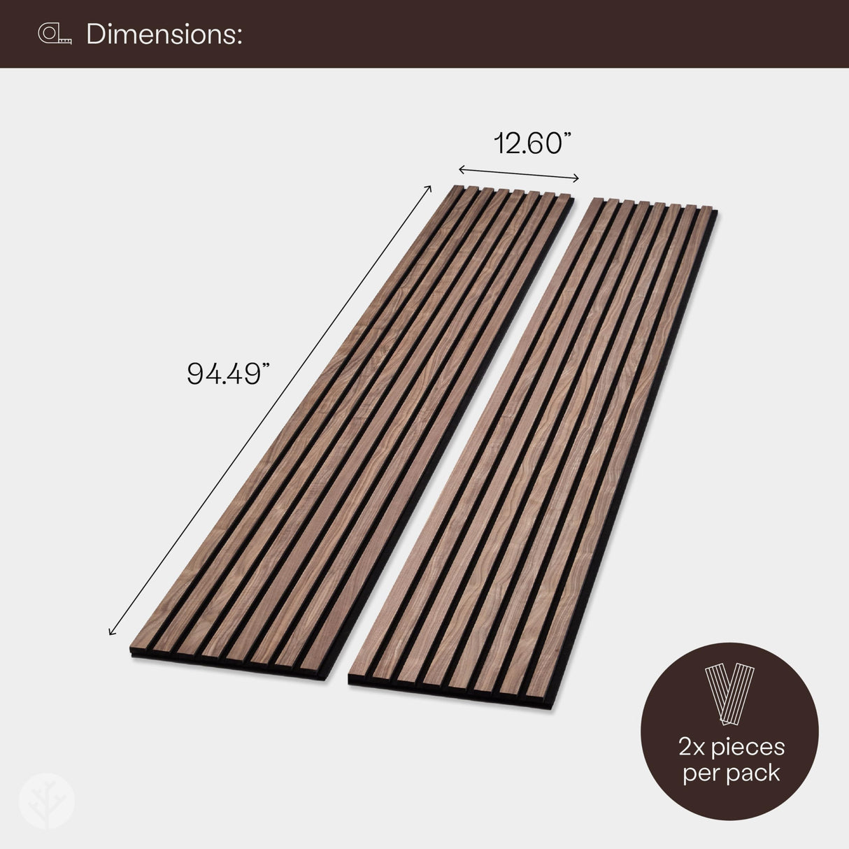 SLATPANEL Two Acoustic Wood Wall Veneer Slat Panels - Natural Walnut | 94.49” x 12.6” Each | Soundproof Paneling | Interior Sound Absorption Decor | Slatpanel