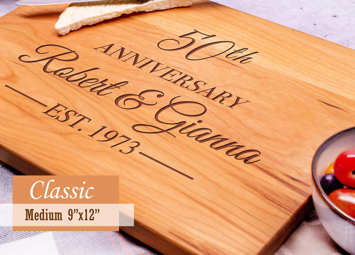 Personalized Wood Cutting Board Handmade in USA – Best Serves as Chopping board, Charcuterie board, Cheese board – Unique Wooden 50th Wedding Viva Leather