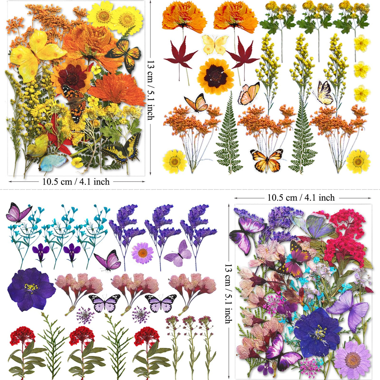 MIKIYA 103Pcs Dried Pressed Flowers with Butterfly Stickers for Resin Molds, Real Natural Bulk Dry Floral Leave for DIY Art Crafts, Epoxy Jewelry, MIKIYA