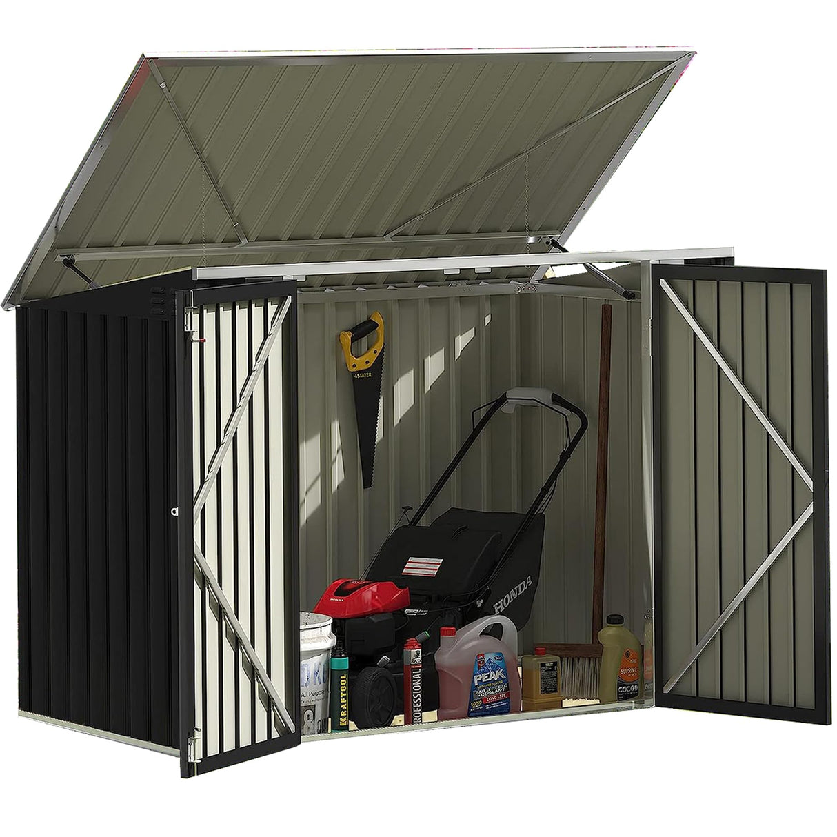 Devoko Outdoor Storage Shed 5.8 x 3.3 FT Metal Trash Shed Waterproof Outside Storage with Lid Chain Hydraulic Gas Rod for Trash Can Toys Weeding Devoko