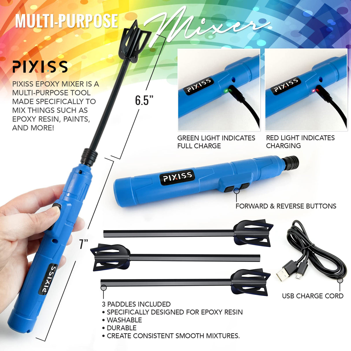 Epoxy Mixer Resin Mixer - Rechargeable Battery Electric Handheld Mixer for Resin Accessories, Epoxy Stirrer for Resin, Silicone Resin Molds Mixing, Pixiss