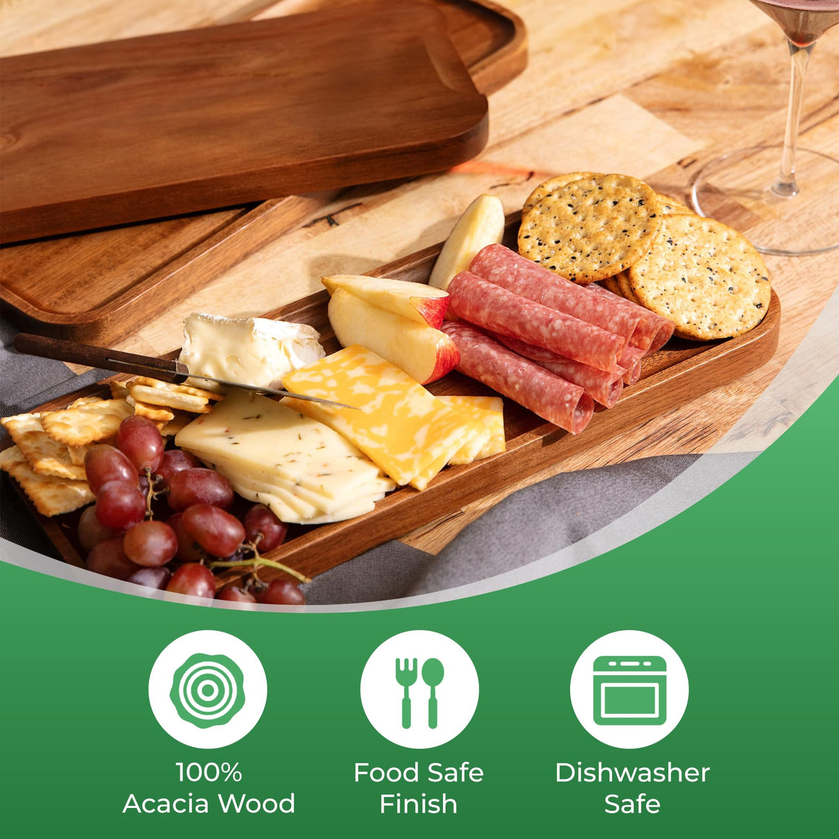 Solid Acacia Wood Serving Trays (14 x 5.5 inches) Rectangular Wooden Large Serving Platters for Food, Wooden Tray for Charcuterie, Appetizer Serving Home Beets