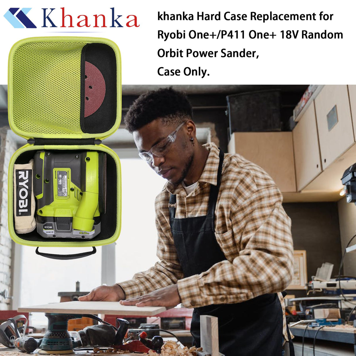 khanka Hard Case Replacement for Ryobi One+/P411 One+/P401 18V Random Orbit Power Sander,Case Only. khanka