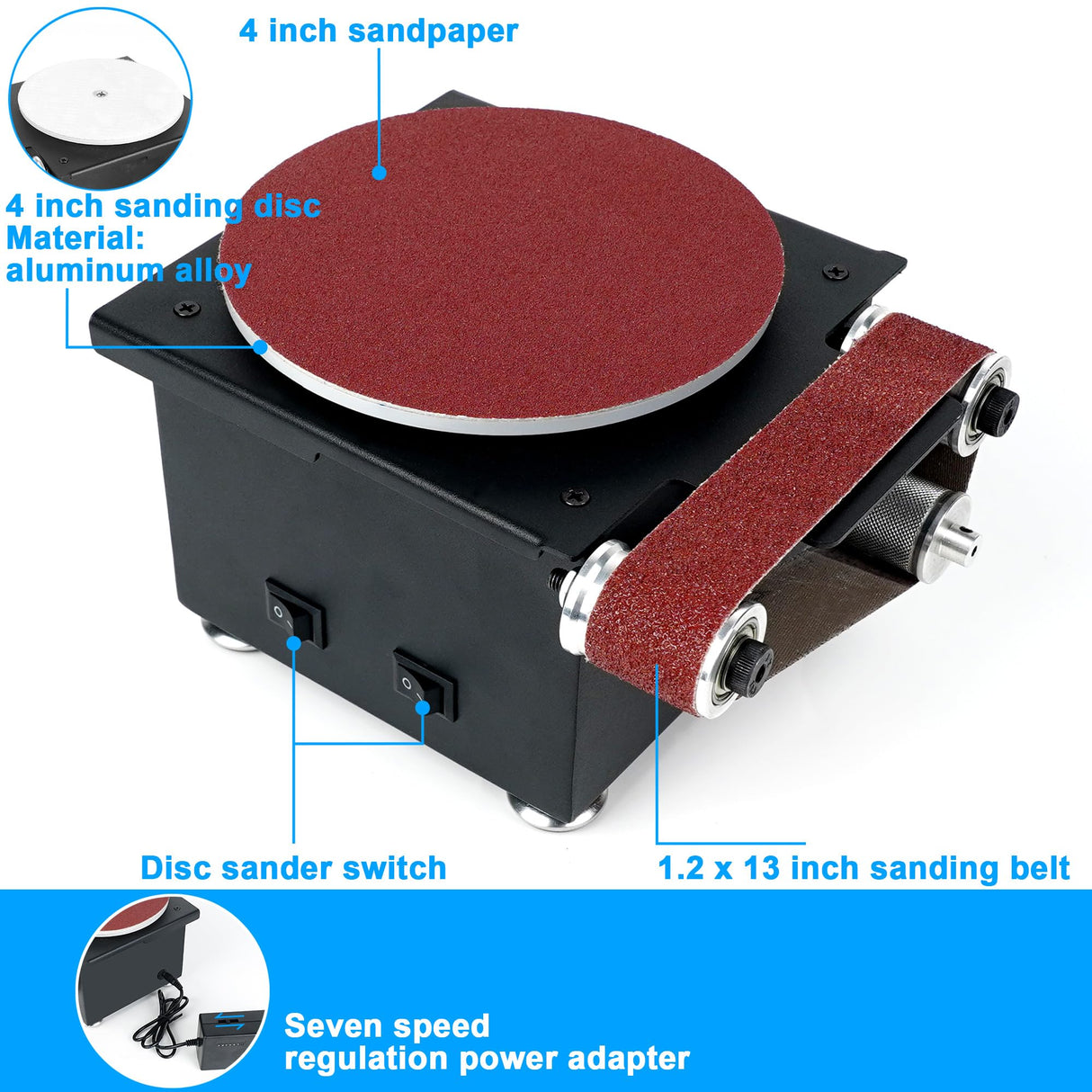 OUYANG Mini Disc Sander 6-Inch, 1.2x15in Belt Bench Grinder, Dual Motor Adjustable Speed Electric Sander Suitable for Diy Grinding of Metal, Wood, OUYANG