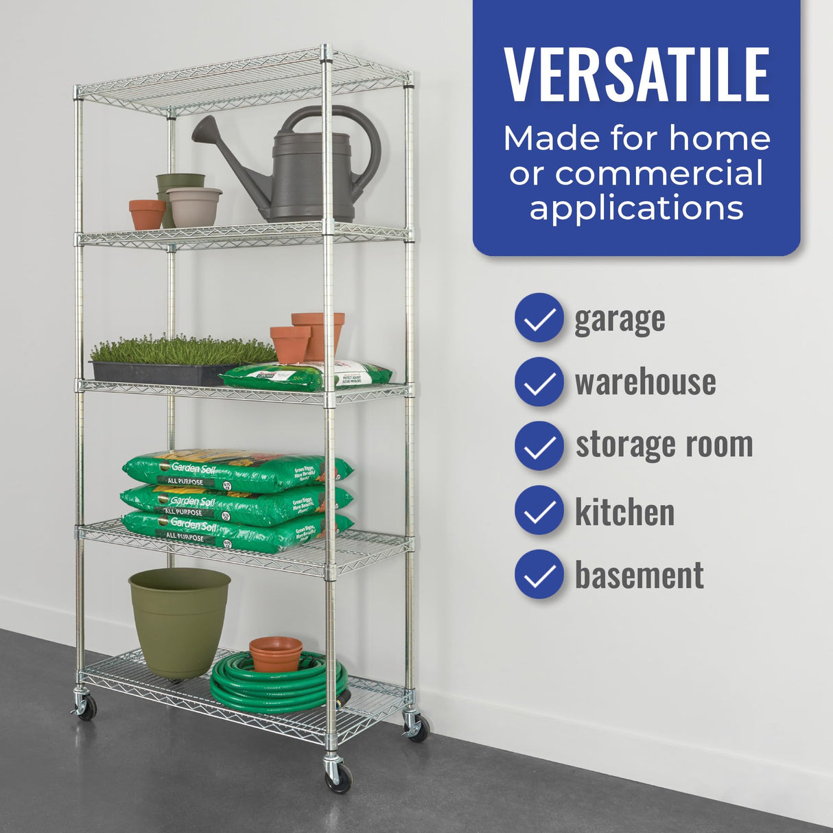 Heavy-Duty NSF Certified Storage Shelves with Wheels - SafeRacks Adjustable Steel Wire Shelving Unit SafeRacks